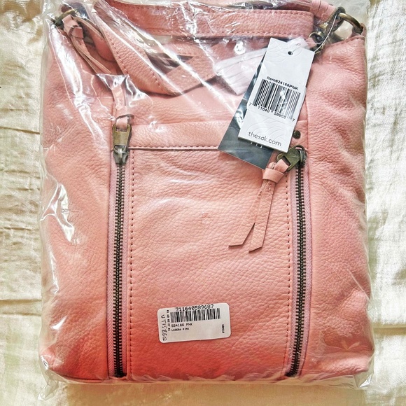 CROSSBODY THE SAK LADERA LEATHER BAG, PINK, TOP ZIPPER CLOSURE, LOTS OF POCKETS, - Picture 1 of 6